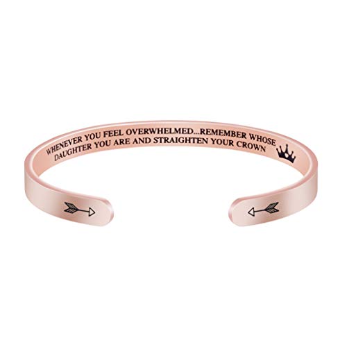 Joycuff Motivational Bracelet for Women Cuff Bangle Stainless Steel Open Engraved Inspirational Jewelry (Whenever You Feel overwhelmed.Remember Whose Daughter)