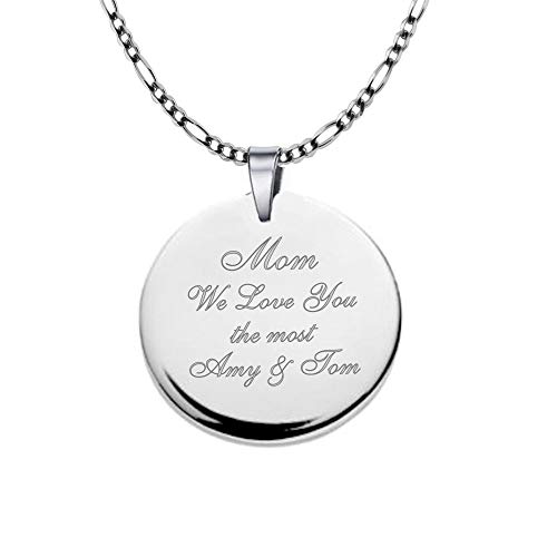 Personalized Sterling Silver Circle Charm Pendant Disk with Necklace Custom Engraved Free - Ships from USA
