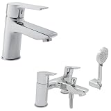 Paragon - Miscelatore per lavabo e vasca da bagno, set miscelatore monocomando cromato con tubo flessibile in ottone