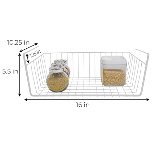 Smart-Design-Undershelf-Storage-Basket-Set-of-6-Medium-Snug-Fit-Arms-Steel-Metal-Wire-Frame-Rust-Resistant-Cabinet-Pantry-Shelf-Organizer-Rack-Kitchen-Bathroom-16-x-55-Inch-White