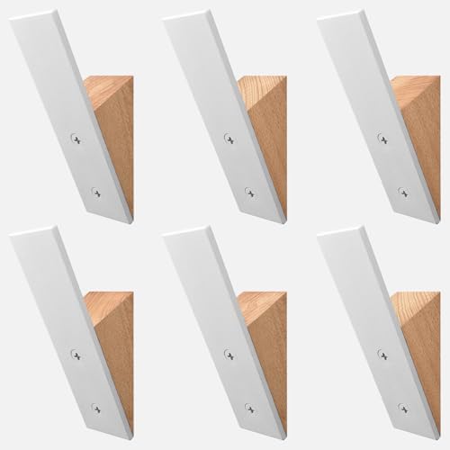 Homeforia Beech Wood Coat Hooks, High End Beech Wood & White Metal Wall Mounted Clothing Hooks, Mid-Century Modern Coat Hooks, Heavy Duty Wooden Hooks for Hanging Coats, Hats, Towels & More, Set of 6