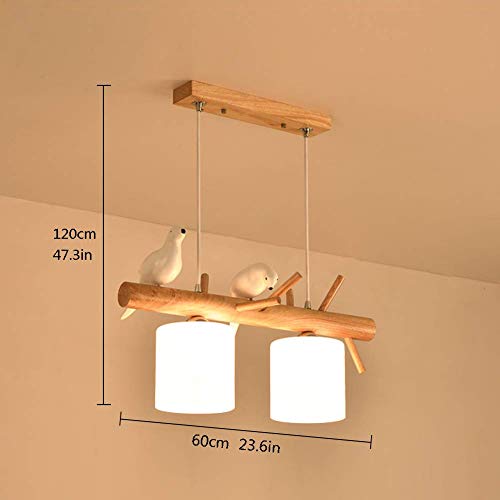 Lámpara de techo de pájaro en madera noble y vidrio opalino regulable 2 luces 7