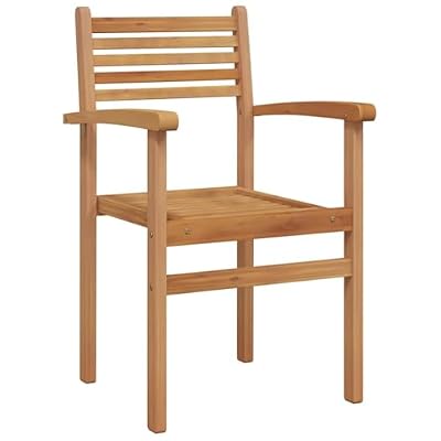 DXKDUSOKJ Set of 8 Brown Solid Teak Wood Outdoor Dining Chairs with Carved Armrests, Rustic Rectangle Design for Garden Patio