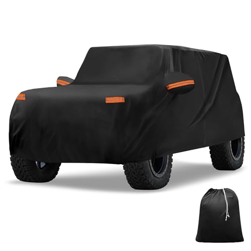 Image of X AUTOHAUX Car Cover Outdoor Waterproof Sun Rain Snow Hail Protection with Left Side Door Zipper Aluminum Film for Ford Bronco Sport Black