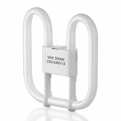 QILUCKY GR10Q 4-PIN 16W Bathroom Light Bulb,3500K Warm White Fluorescent Tube,2D Square CFL Compact Bulbs for Ceiling Lights,GR10q DD Flat Butterfly Design for Flush Ceiling Light, AC 220V,13.3x13.3cm