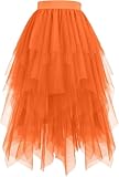 Tüllrock Damen Lang Große Puffy Fee Tütü Rock Tüll Röcke Unregelmäßiger A-Linie Mit Elastische Hohe Taille Tüllrock 0range Faschingskostüme Damen Karneval Party Fancy Dress(XL)