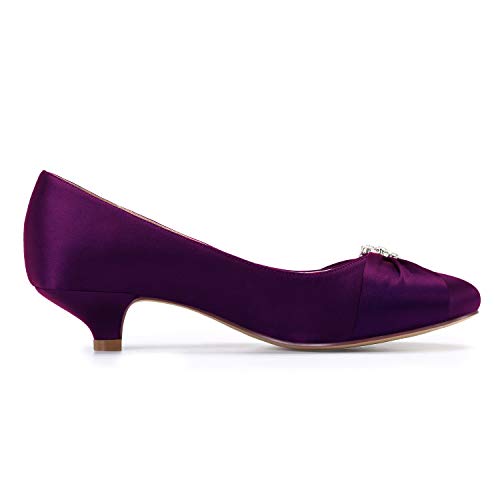 Image of ERIJUNOR Women Closed Toe Comfort Kitten Heels Rhinestones Satin Wedding Evening Dress Shoes