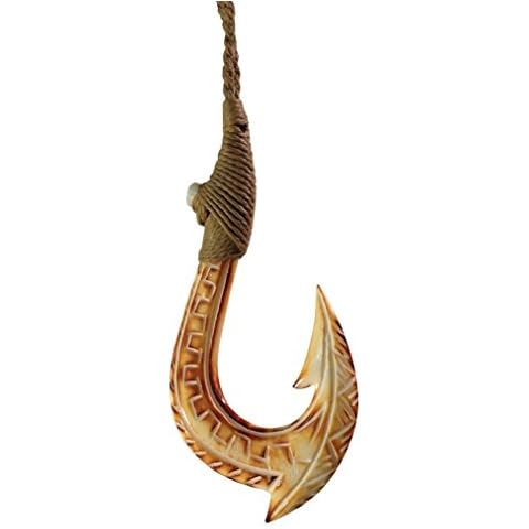 Hulu Makana Hawaiian Burnt Bone Carved Fish Hook Necklace Cover