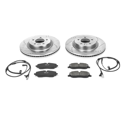 Image of PowerStop Front Brake Kit for Land Rover LR3 2005-09 - Drilled and Slotted Disc Rotors with Carbon-Fiber Ceramic Brake Pads Replacement, K4615