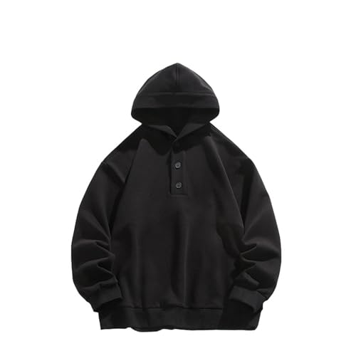 2025 Men's Winter Fashion Hooded Sweatshirt Casual Loose Fit Button Design Oversized Pullover Comfortable Warm