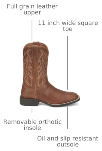 Image of Justin Canter 11 inch Western Boots for Men, Full Grain Leather, Woven Lining, Square Toe, Slip-Resistant Rubber Outsole