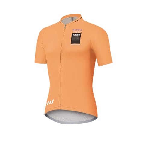 NUCKILY Maillot de ciclismo para hombre, manga corta, camiseta de ciclismo con bolsillos, absorbe la humedad, Naranja, X-Large