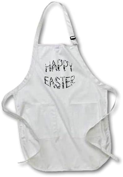 3dRose apr_42941_2 Easter Greeting and Rabbits-Medium Length Apron with Pouch Pockets, 22 by 24-Inch