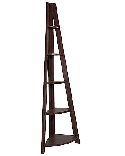 Image of DeckUp TIVA Engineered Wood Corner Ladder Book Shelf (Walnut, Matte Finish)