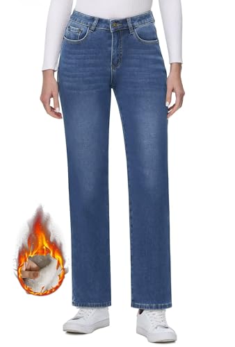 KDF Women's Fleece Lined Jeans Women Straight Leg Winter Fleece Lined High Waist Lined Jeans Heated Denim Pants2