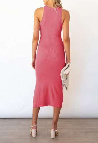 Image of Cutiefox Women's Sleeveless Cut Out Side Slit Ribbed Knit Bodycon Tank Midi Dress