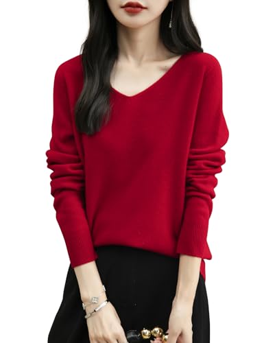Women's 100% Merino Wool V Neck Sweater 2025 First-Line Ready to Wear Casual Long Sleeve Seamless Knit Sweater