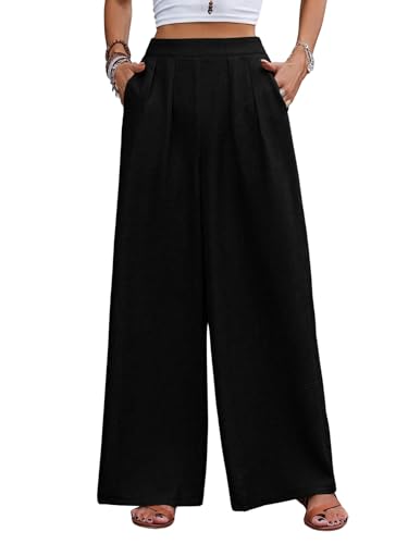 Image of TOPLOT Trouser for Women | Loose Fit High-Waist Korean Pants | Palazzo Pants with Pleated Front | Formal Relaxed Fit Casual Travel, Office & Lounge Wear Pant (5254)