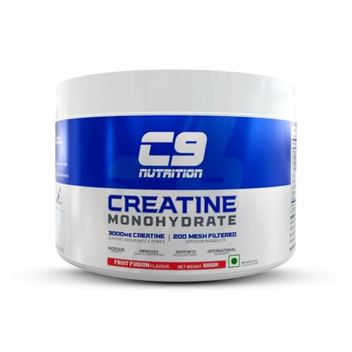 Image of C9 Nutrition Micronized Creatine Monohydrate | 3000mg Ultra-Pure 200 Mesh Filtered Creatine Powder | Boost Strength, Power & Muscle Recovery | Zero Sugar | Fruit Fusion Flavour | 100g for Men & Women, 33 Servings (100gm, Fruit Fusion)