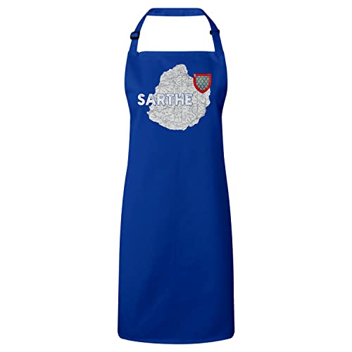 Tablier cuisine Sarthe 72 Le Mans carte ancienne bleu coton premium grand format