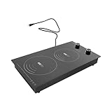 Resfirme Double-Burner Ceramic Electric Hob,110V Ceremic Induction Cooktop with 10 Levels Power Adjustment System & Cooking Timer Dual Knob Control Electric Cooktop for Kitchens