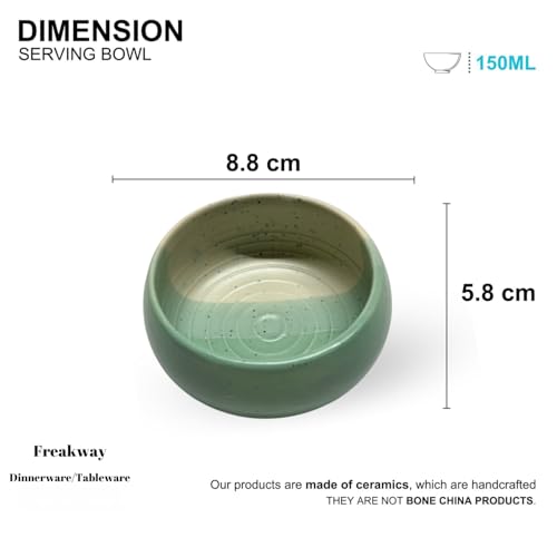 Image of Freakway 150 ml Ceramic Dip Bowls Set of 4 - Handcrafted Dual Tone Green & Beige | Small Serving Bowls for Snacks, Dips & Desserts | Microwave & Dishwasher Safe