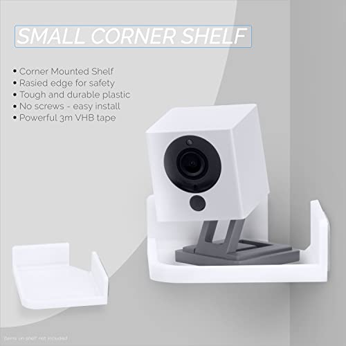 Image of Brainwavz Mini Corner Shelf Mount for Security Cameras, Baby Monitors, Speakers, Plants & More, Universal Holder, Strong Adheasive, No Mess, Screwless (White)