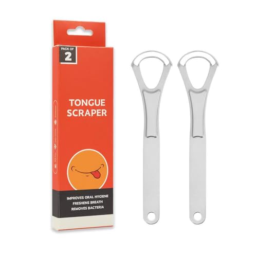 Limpiador de Lengua, 2PCS Raspador de Lengua de Acero Inoxidable, Doble Capa Limpiador Lingual, Limpiadores de Lengua, Raspador de Lengua de Metal de Acero Inoxidable, Aliento Fresco