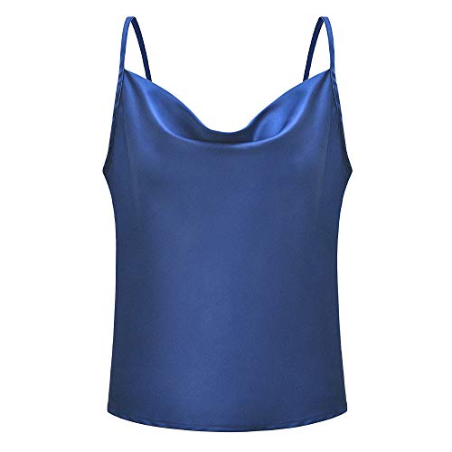 Womens Silk Spaghetti Strap Camisole Sexy Adjustable Satin Slip Soft Vest Tank Top For Women Navy #TOP3
