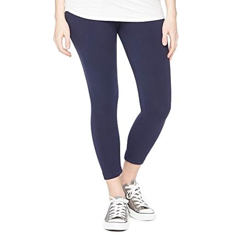 Motherhood Maternity Women's Essential Stretch Length Secret Fit Belly Leggings, Crop Navy, Large Cover