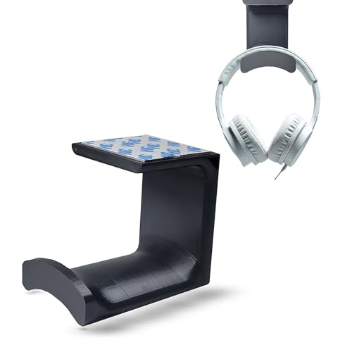 Image of Headphone Holder Stand, Self Adhesive Headphone Holder, Under Desk Hook, Double-Sided Adhesive Mount, Dual Headset Storage Hook, No Screws Black