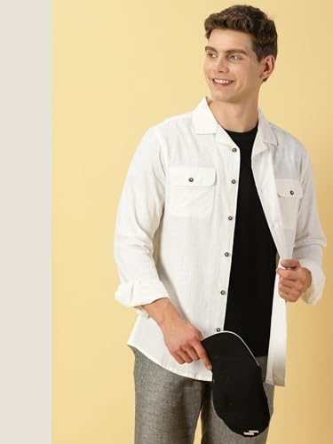 Image of Thomas Scott Men's | Solid | Full Sleeve | Regular Fit | 100% Cotton | Double Flap Pocket | Spread Collar | Casual Shirt