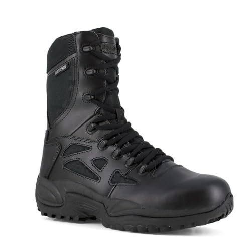 Image of Reebok Work Mens Rapid Response Rb 8 Inch Waterproof Soft Toe Electrical Hazard Side Zip Work Safety Shoes Casual - Black - Size 4.5 D