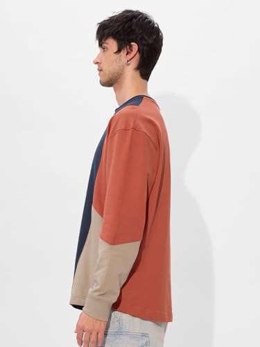 Image of The Souled Store True Navy Men and Boys Round Neck Multicolor Color Blocked Cotton Oversized Full Sleeve T-Shirts