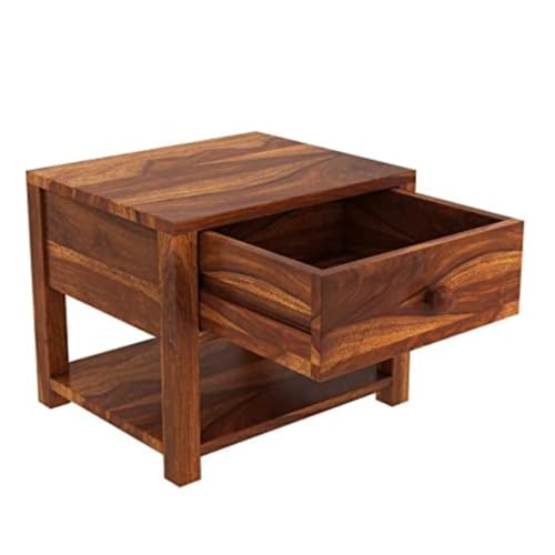 Image of Sheesham Wood Side Tables with 1 Drawers | Side Table | End Table for Living Room, Bedroom | Wooden Side Table | Night Stand Table for Bedroom | Natural Finish