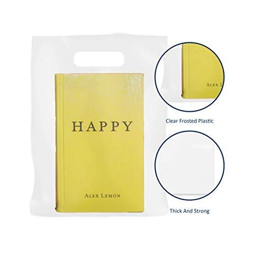 Miniatura 6 de Purple Q Crafts Bolsa de plástico transparente con asas de 9 x 12 pulgadas, bolsas de plástico troqueladas esmeriladas transparentes con asas para