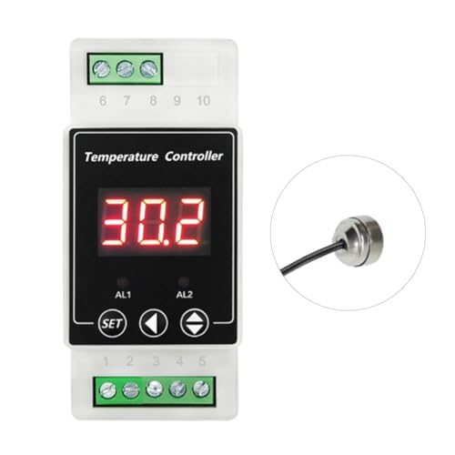Qerwsdty Termostato de Riel LED AC220V Controlador de Relé de 2 Vías Montado en Riel DIN Controlador de Alarma de Temperatura de Calefacción y Refrigeración D
