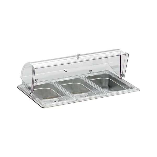 Pintinox Buffet - Bandeja refrigerada para buffet con 3 cuencos GN 1/3, cúpula transparente, 57 x 36,7 x 31,3 cm, Caleido