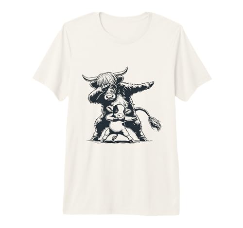 Highland Cow and Calf Dabbing Funny Design Premium Tri-Blend T-Shirt