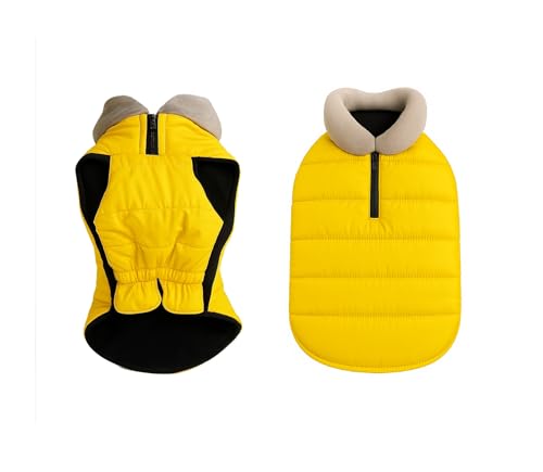 Image of The Pets Company Dog Winter Coat Jacket, Clothes, Windproof, Waterproof, Light Weight, Washable, Ultra Warm Thick Fleece Lined Dog Vest for Cold Weather Protection, (Yellow, Large - 26 Inch)