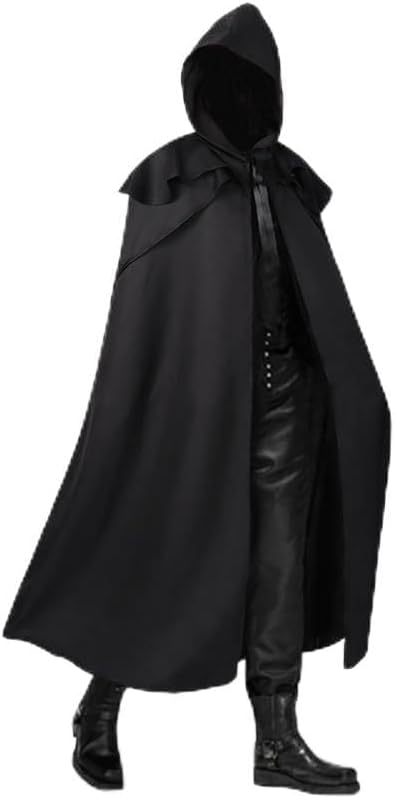 Gothic Hooded Cloak, Renaissance Cape with Ruffle Neck, Halloween Costume Cape for Men Women