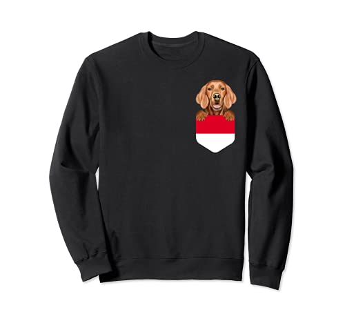 Indonesia Flag Irish Setter Dog In Pocket Sweatshirt, Black