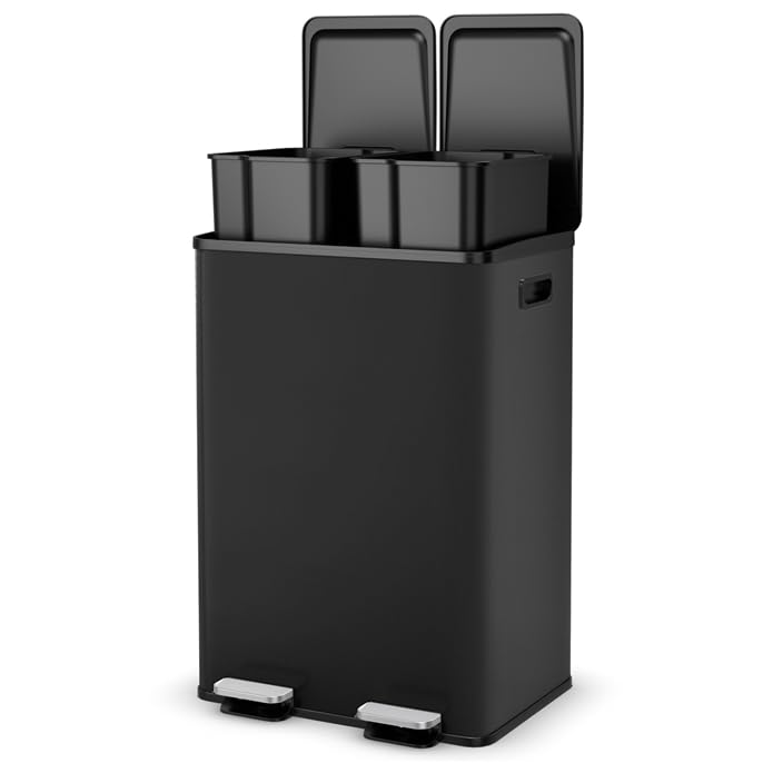 Poubelle Cuisine Automatique 56 L – Capteur Mouvement, Fermeture Douce – 3 Compartiments – Acier Inox Noir - 5