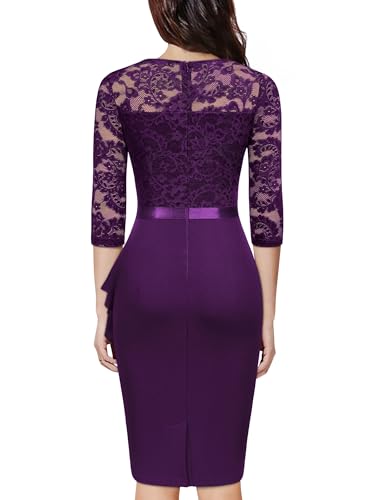 Image of Miusol Women's Retro V Neck Floral Lace Ruffle Style Cocktail Party Dress