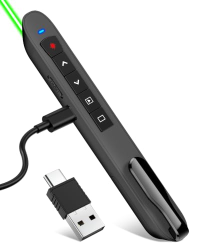 Green Light Presentation Clicker for Teachers – USB-C Rechargeable Wireless Presenter for...