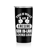 Son in Law Gifts for Women 20 oz Tumbler, This is What an Awesome Looks Like Stainless Steel Insulated Water Bottle, Inspirational Gift Travel Coffee Mugs, Father's Day Birthday Gifts for Son in Law