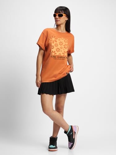 Image of Bewakoof Women's Graphic Printed 100% Cotton T-Shirt - Boyfriend Fit, Round Neck, Half Sleeve