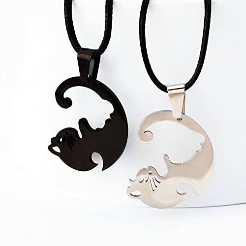 Puzzle couples chat yin yang pendentif acier inoxydable BFF filles