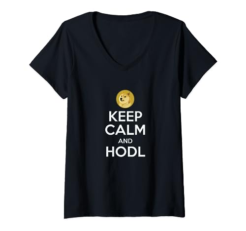 Dogecoin & Crypto - Keep Calm and HODL Maglietta con Collo a V