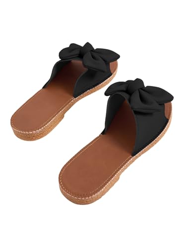 Image of Verdusa Women's Bow Flat Sandals Leather Open Toe Flats Summer Vacation Shoes Beach Sandals Outdoor Slippers